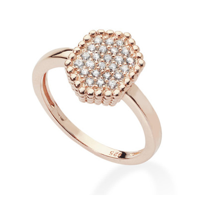 Clear Cubic Zirconia Flowers Ring Two Tone Plated Sterling Silver