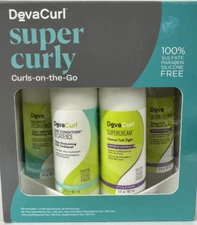 Deva Curl Super Curly Curls-On-The-Go 4 Piece Kit 3 oz each. New in Box!