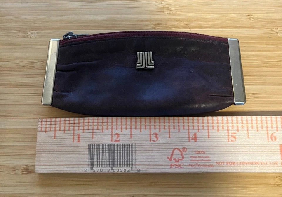 复古 Lanvin 勃艮第皮革硬币钱包 – 银色装饰和标志 – 20 世纪 70 年代? — 第 2/4 张图片