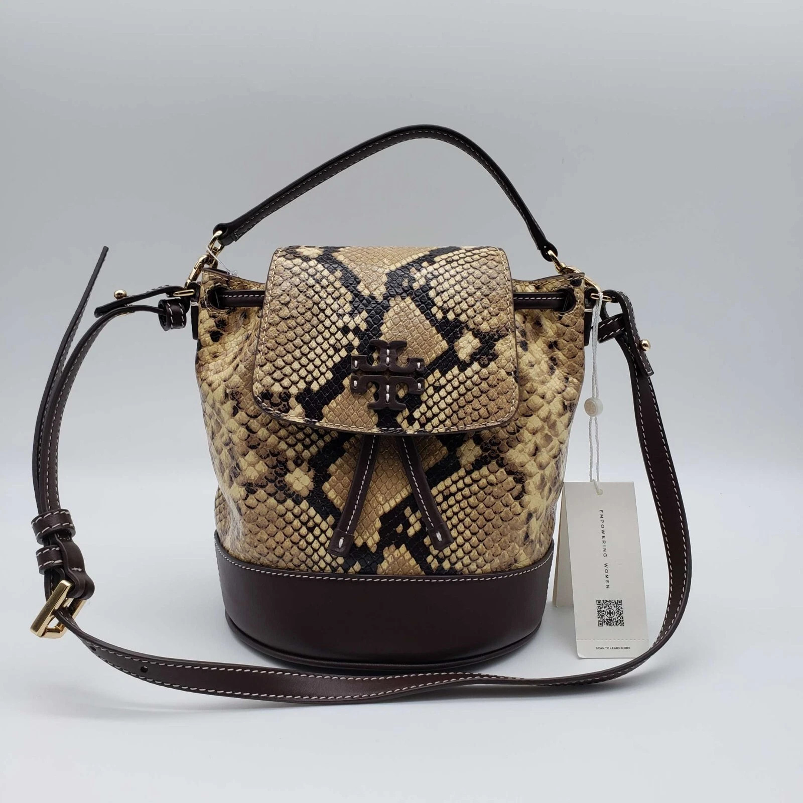 Authentic Tory Burch Python Embossed Leather Bucket Bag w/Tassel (New With Tags) — image 3