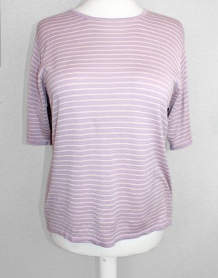 Seidentop Damen UK 20 Flieder Gestreift Kurzarm Leicht Luxus Weich T-Shirt