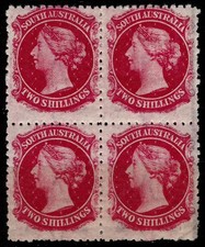 South Australia 1876-1900 QV 2 Sh ☀ watermark broad star MH block of 4