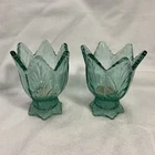 Fenton- Green Glass Reversible Tulip Candle / Votive, Set of 2