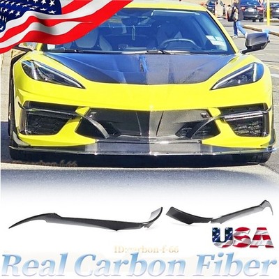 Fits Chevrolet Corvette C8 Stingray 20UP REAL CARBON Front Bumper Splitters Fins