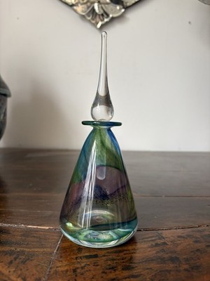 A Tom Petit Signed Studio Art Glass Iridescent Perfume Bottle 20cm, Hand Blown