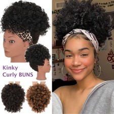 Short Curly Afro Puff Drawstring Ponytail With Bangs Synthetic Hair Messy Bun US