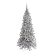 Vickerman 90" Plastic Fir Slim Unlit Artificial Christmas Tree in Silver Tinsel