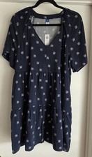 NWT Old Navy Women's Dress Size LP Short Sleeve Floral Blue Cotton Blend Retro