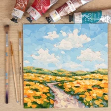 Poppies Superbloom Original Oil Painting 8x8 Abstract Landscape Impasto Art