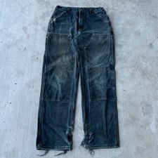 Vintage Y2K Carhartt faded black thrashed double knee work wear carpenter pants