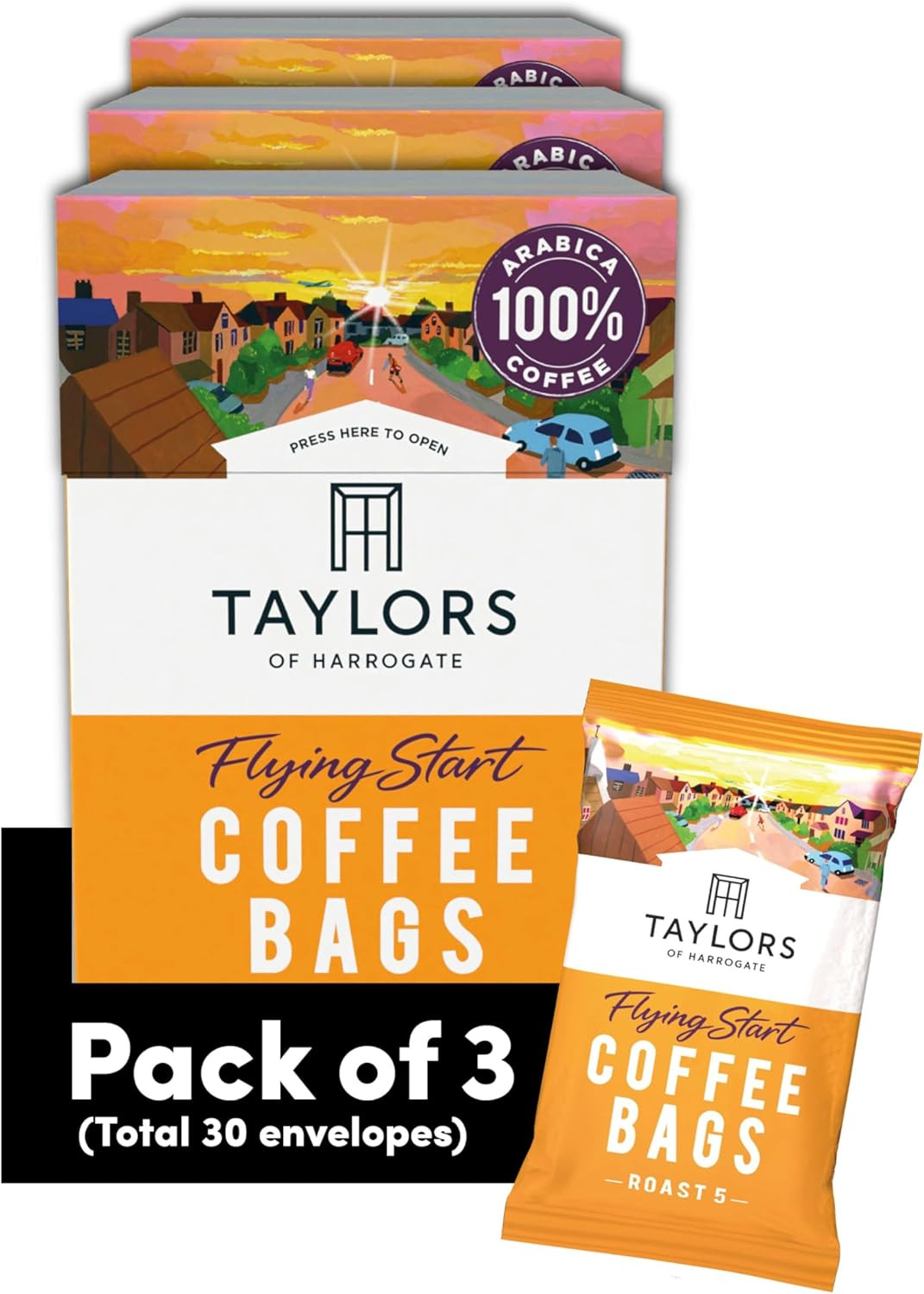 Taylors of Harrogate Flying Start Coffee Bags, 3 Boxes 10 (Total 30 Bags)