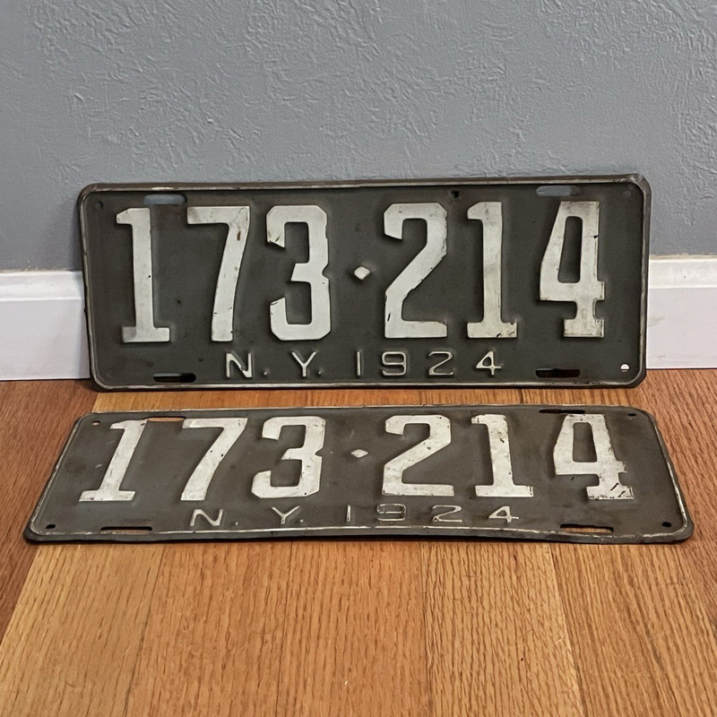 1924 New York License Plate Pair Set, Matching Plates 173-214