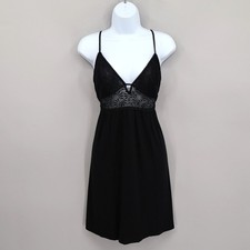 Josie Natori Babydoll Lace Chemise Womens L Black Modal Lingerie Slip Dress Boho