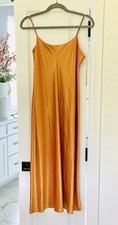 Vince Satin Midi Slip Dress Marigold Spaghetti Straps Size L MINT PreWorn 1x
