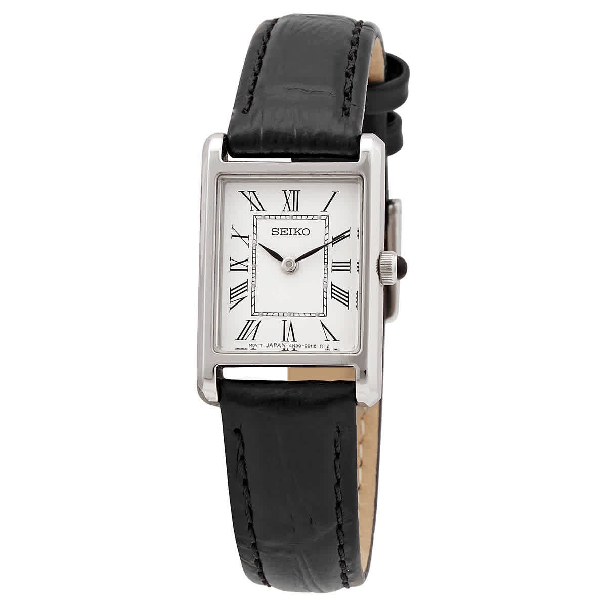 SEIKO レディース スクエアデザイン 時計 SWRO53 Seiko Quartz White Dial Black Leather Ladies Watch SWR053