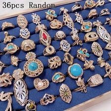 Wholesale 36pcs Rings Mixed Bulk Finger Rings Gemstones Crystal Jewelry Lot Boho