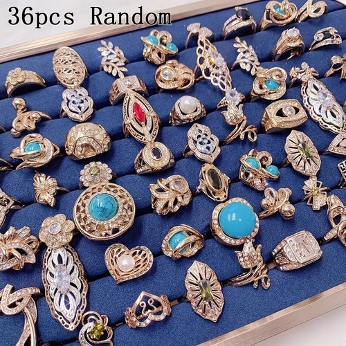 Wholesale 36pcs Rings Mixed Bulk Finger Rings Gemstones Crystal Jewelry Lot Boho - Image 1