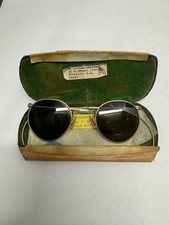 Antique Round Cable Temple Sunglasses Smoked Lenses Gold Tone w/ Case
