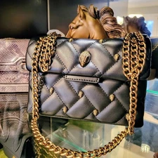 KURT GEIGER KENSINGTON Leather Shoulder Bag Studded Crystal NEW