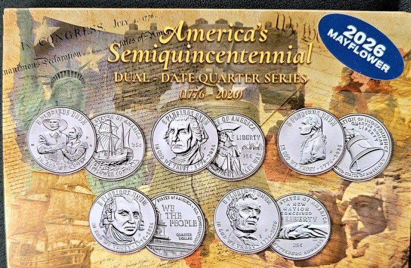 1776 ~ 2026 DUAL DATE MAYFLOWER COMPACT QUARTER SERIES SEMIQUINCENTENNIAL 0GP