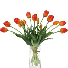 15 PCS Orange Artificial Flowers Tulips Real Touch Latex Faux Bouquets Party