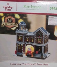 Holiday Time Lighted Fire House Bell Red Fire Truck 2014 Ceramic