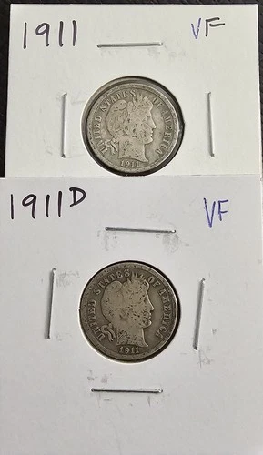 1911 P & D BARBER DIMES Very Fine Condition