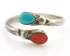 Zuni Ring Sterling Silver Turquoise & Coral Vintage Size 6.5