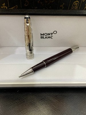 Mont Blanc Fountain Pen: Deep Red Resin Barrel & Silver-Engraved Cap