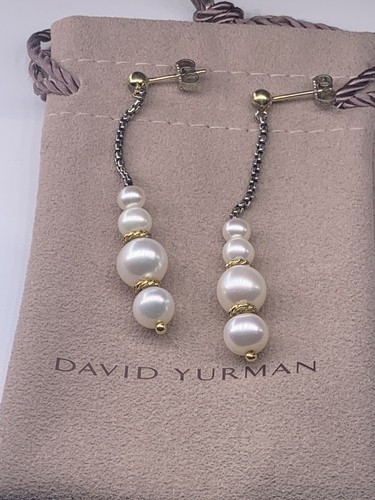 David Yurman Pearl Dangle/Drop Earrings in Sterling Silver & 18K Yellow Gold - Picture 3 of 10