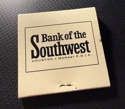 BANK OF THE SOUTHWEST HOUSTON TX  Matchbook PartOf 900+ Match Book-Cover Lot
