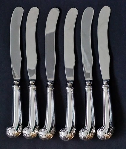 (6) KIRK STIEFF Williamsburg Shell Sterling Silver Hollow Pistol Dinner Knife