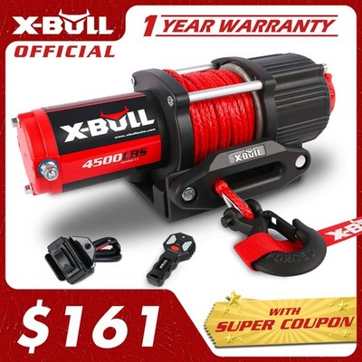 X-BULL Electric Winch 12V 4500LBS Synthetic Rope Towing UTV ATV 4X4 Boat Winch