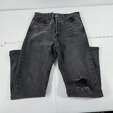 Levis Wedgie Straight Jeans Womens 28 Washed Black Distressed Button Fly High