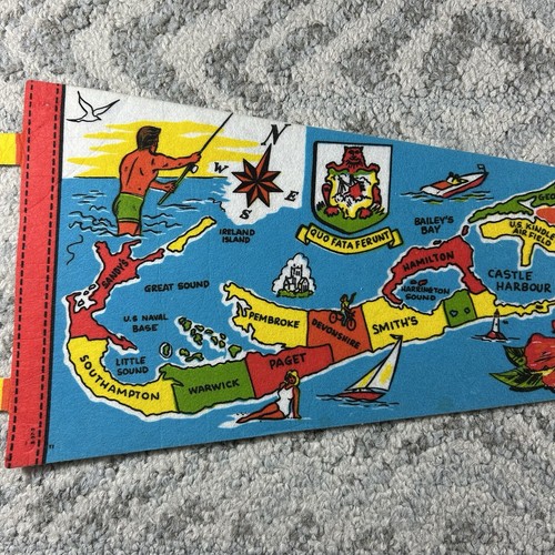 Vintage Bermuda Islands Pennant Tourism Felt 1960s 70s 80s Retro Beach GREAT - Picture 2 of 6