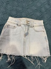 Art Class Girls Light Wash Denim Mini Skirt with Raw Hem