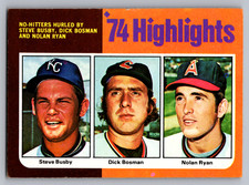1975 TOPPS #7 STEVE BUSBY ROYALS/DICK BOSMAN INDIANS/NOLAN RYAN ANGELS HL