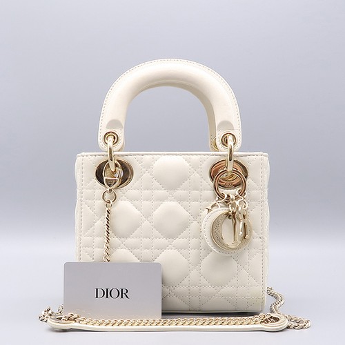 Dior Lady Dior Mini Tote Chain Crossbody White Lambskin M0505ONGE