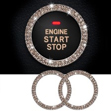 WHALETAIL 2PCS Bling Crystal Rhinestone Car Engine Start Ring Champagne Gold