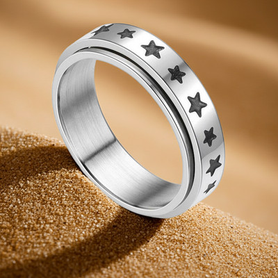 ''Stars'' Spinner Ring Unisex Wedding Band Stainless Steel  25