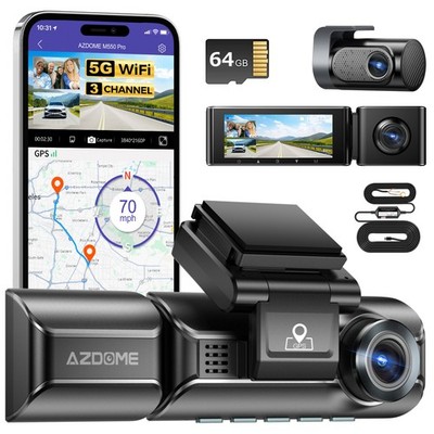 AZDOME 4K/1K/1K Dash Cam 5GWiFi GPS Autokamera 24H Parkmodus 64GB+Hardwire-Kit