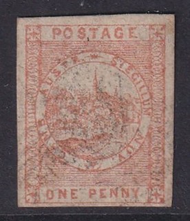 New South Wales. 1d red 'Sydney view' Spiro forgery. Circa 1870's.