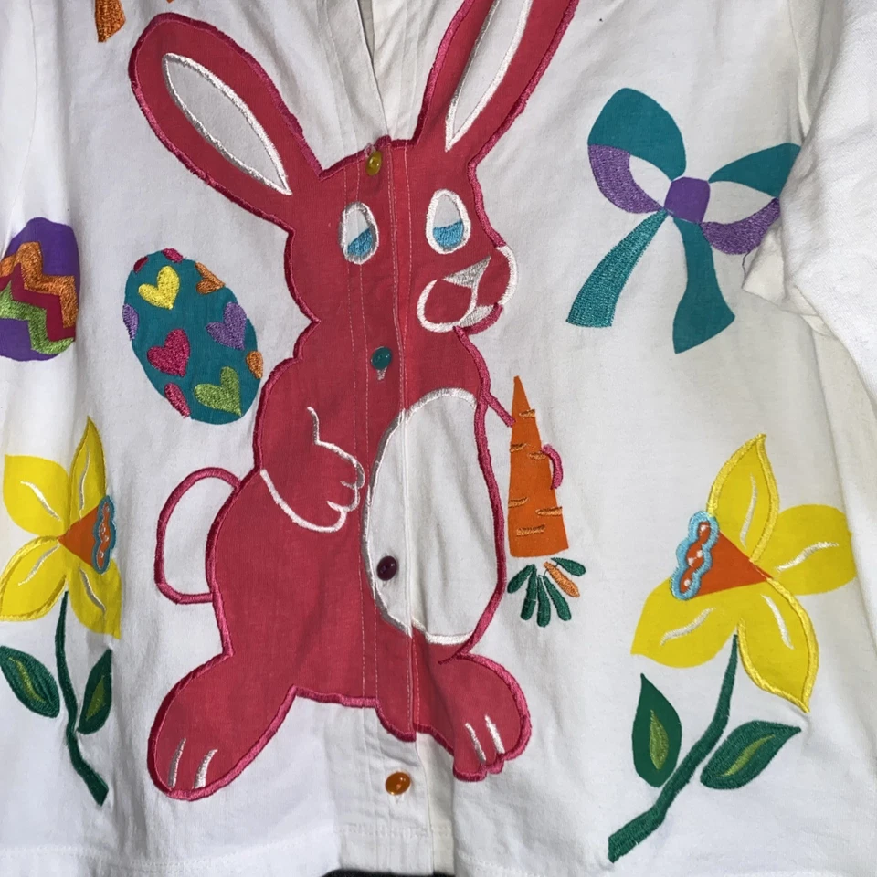 Cárdigan Michael Simon Easter Bunny para mujer mediano pintado a mano apliques de colección Foto 3 de 4