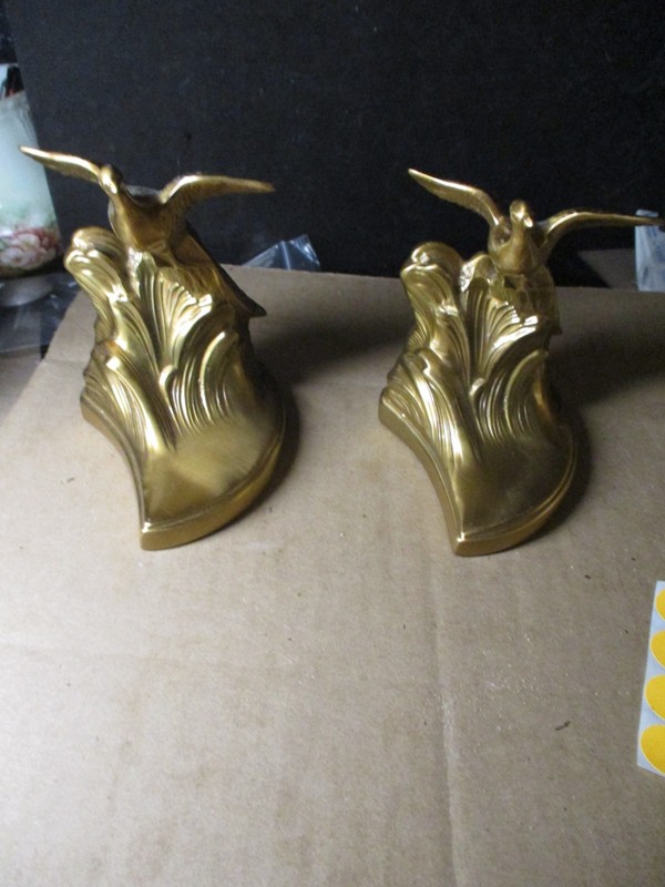 Vintage Pair Solid Brass Pheasant Bookends Made In USA PMC #408  X116 PA