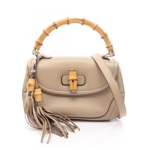 GUCCI New Bamboo Shoulder Crossbody Handbag 254884 leather Beige Used Women