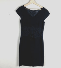 Tahari Arthur S. Levine Dress Womens 6 Black Lace Sheath V Neck Cap Sleeve LBD