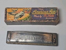 Vintage WW1 Airplane The American Ace Harmonica Made By Fr. Hotz Germany W/BOX
