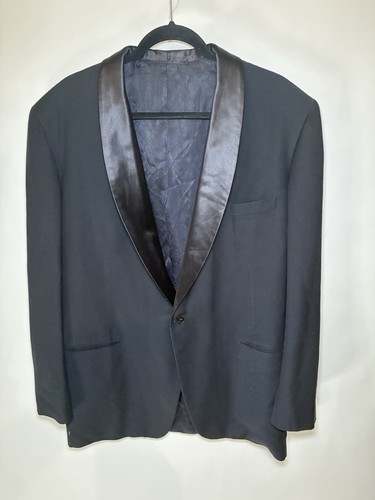 Bullock & Wilshire Black Wool Tuxedo Jacket Satin Shawl Collar 44R One-Button