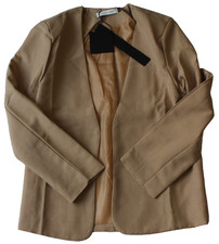 Mina Self Open Front Blazer Women's Size L Beige Jacket Lined Long Sleeve NWT