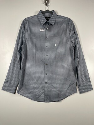 BNWT Express 1MX Mens Slim Fit Check Button Up Dress Shirt Gray Sz Small 14-14.5